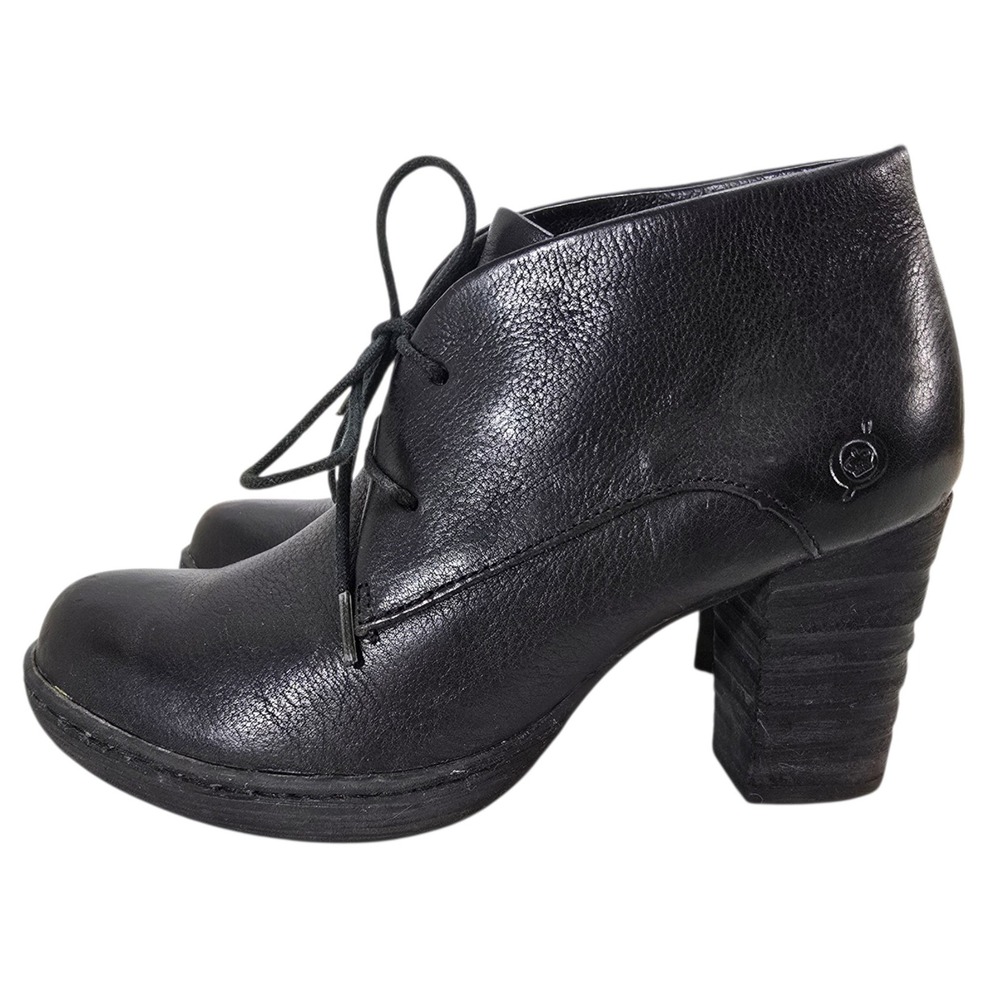 Born Ankle Boots Womens 6.5 Black Leather Lace Up Block Heel Booties Boho - Picture 5 of 10
